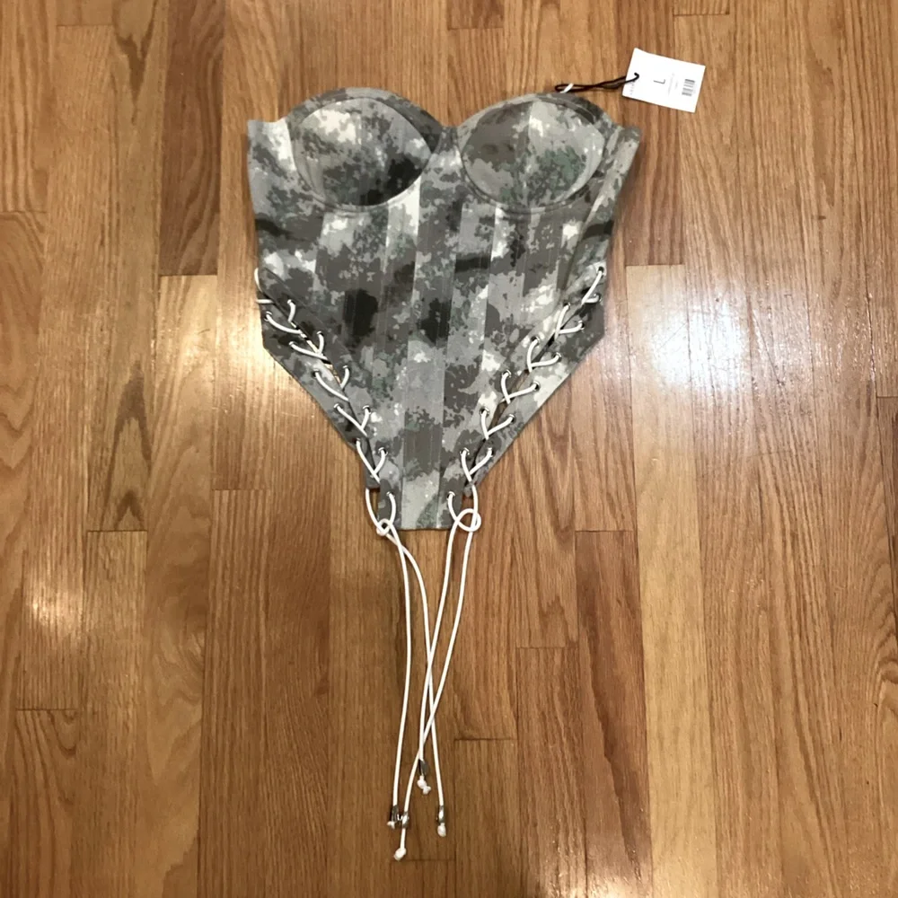 Camo Bustier with Lace-Up Detail - Picture 1 of 7